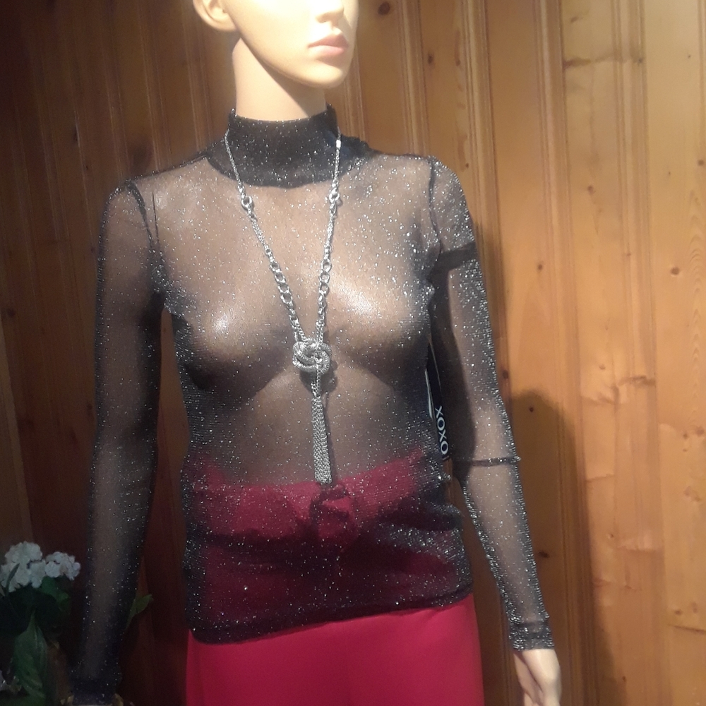 See through shimmer black shirt